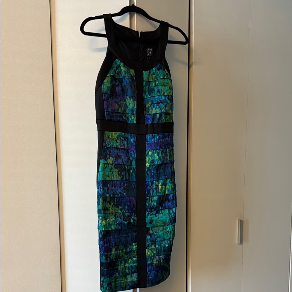 Jax Blue and Green Sheath Dress Halter Sleeveless Cocktail